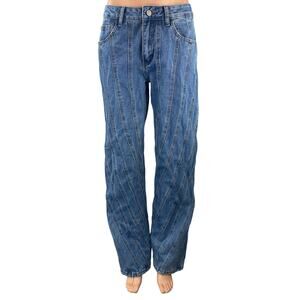 NEW Fashion Nova Women's Blue Seam Detail High Rise Straight Denim Jeans Pants 7